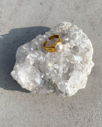 Hringur "Perlubaugur" 18k gullhúðað stál